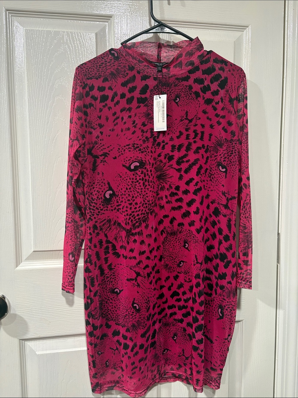 Karen Millen Fuchsia and Black Leopard Print Long Sleeve Dress